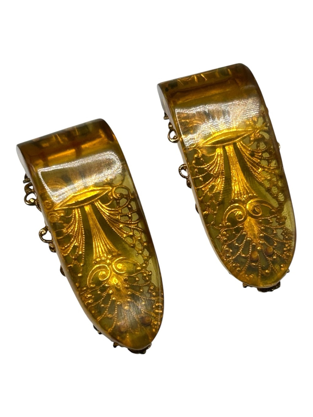 Vintage Apple Juice Bakelite Dress Clip Pair